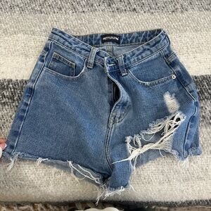 PrettyLittleThing Blue Distressed Denim Shorts